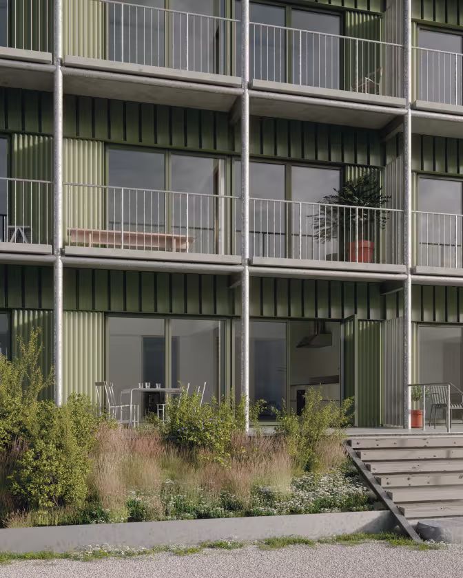 Husen på Taket: Exteriör bild från trädgårdens yttre varv.